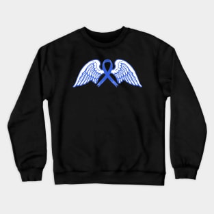 Dark Blue Awareness Ribbon with Angel Wings Crewneck Sweatshirt